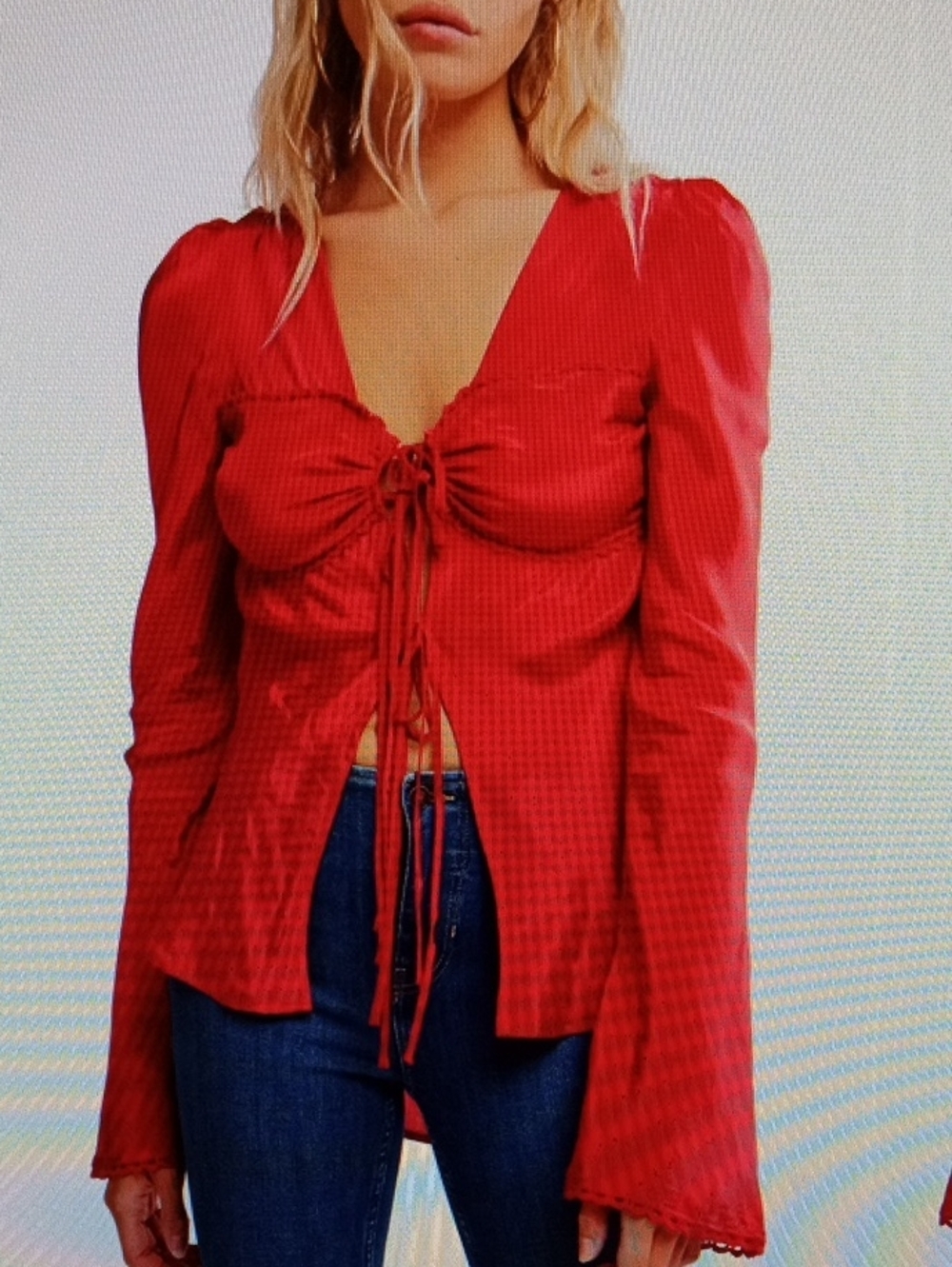 Free People Women's Red Long Sleeve Tie-Front Top